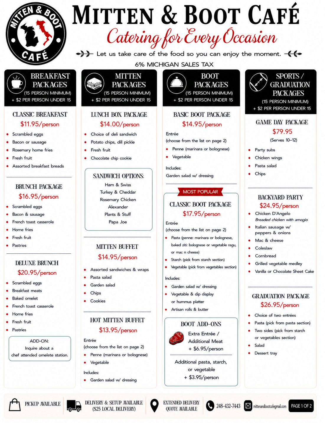 Catering Menu Page 1